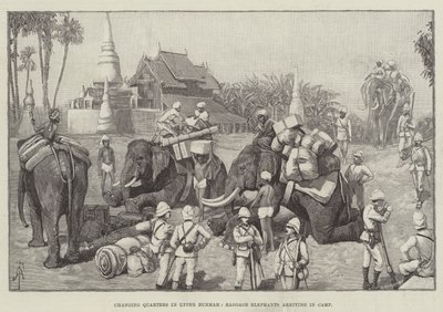 Changing Quarters in Upper Burmah, Baggage Elephants Arriving in Camp by Amedee Forestier